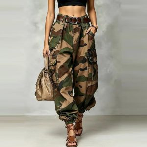 Women’s Retro Casual Camouflage Multi-pocket Cargo Pants