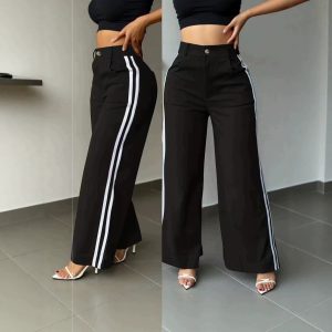 Straight-leg side striped Casual Wide-leg Pants