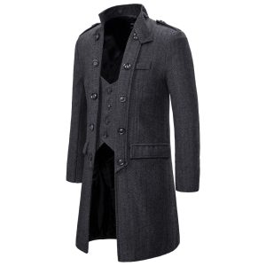 European Size Mid-length Men’s Herringbone Overcoat