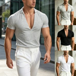 Casual Mens V-neck Short-sleeve T-shirt