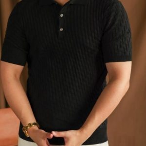 Mens Knitted Jacquard Casual Short-Sleeve Top