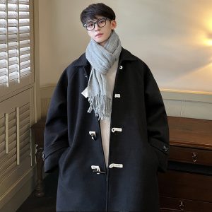 Detachable Hooded Horn Button Woolen Coat