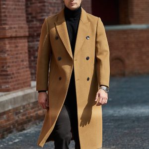 Mens Pure Wool Double-breasted Wool Overcoat