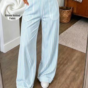 Women’s Vertical Stripe Ribbed Wide Leg Pants