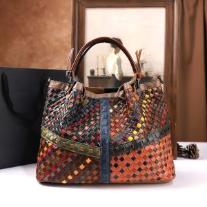Vintage Full-grain Leather Woven Crossbody Bag For Women