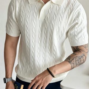Cable-knit Polo Shirt Mens T-Shirt