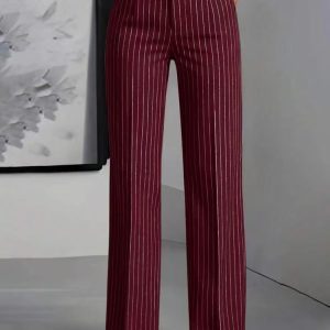 High-Waisted Vertical Striped Wide-Leg Suit Pants For Women