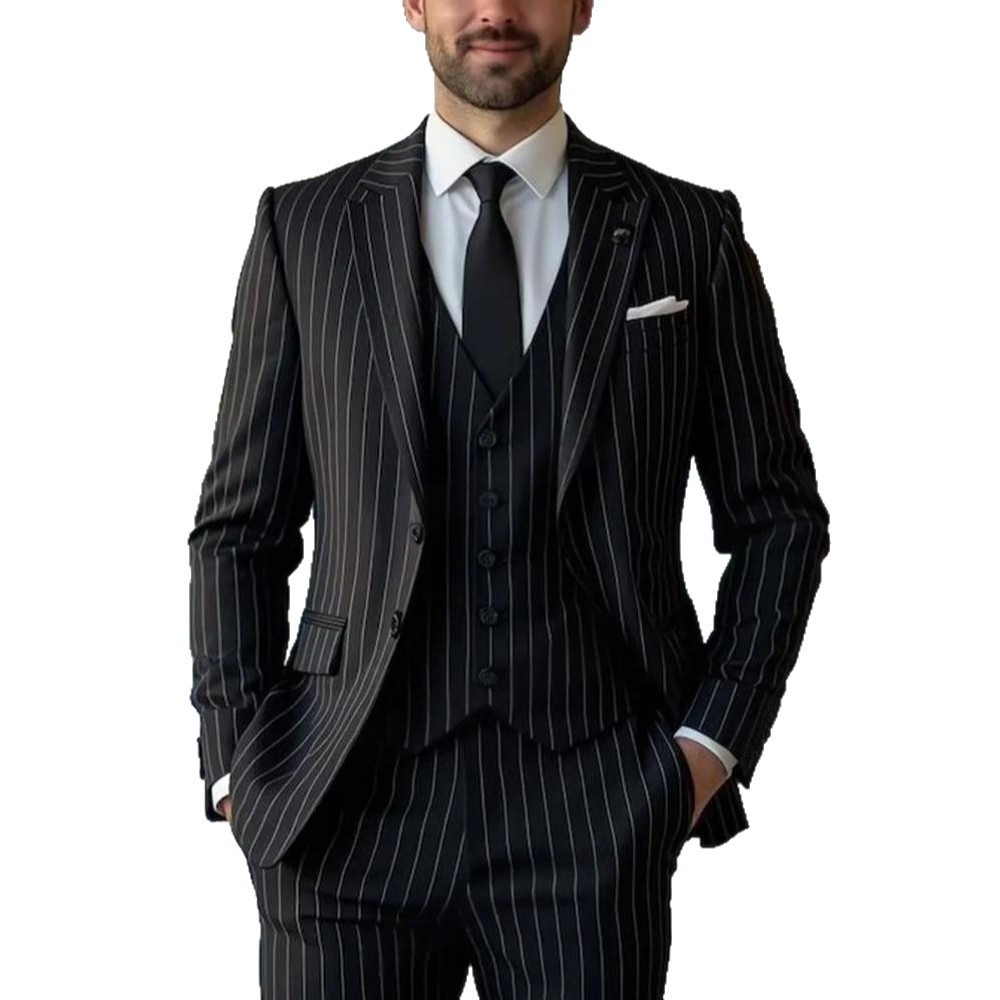 Black Vertical-Stripe Mens Formal Suit - Image 8