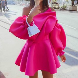 One Shoulder Spaghetti Strap Women Mini Dress