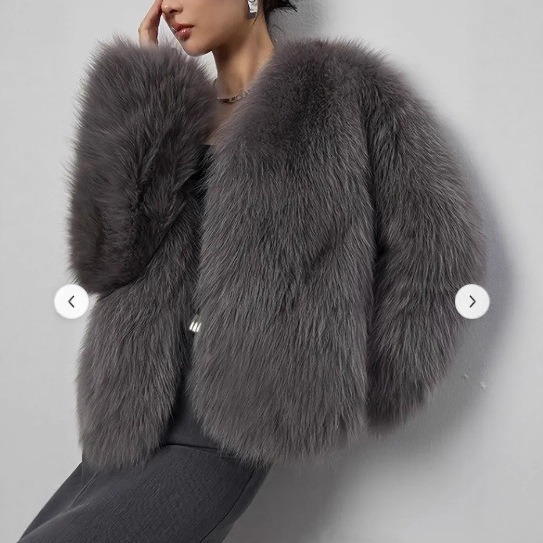 women Short Faux Fur Coat With A V-neck - Image 4