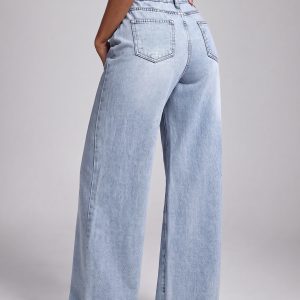 Rhinestone Heart Cut-Out High-Waisted Wide-Leg Jeans