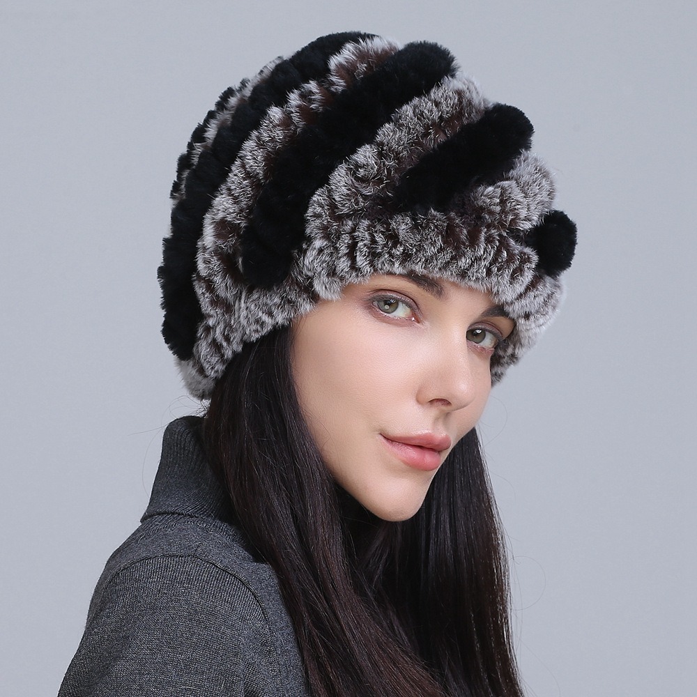 Women's Rex Rabbit Fur Knitted cap - Image 5