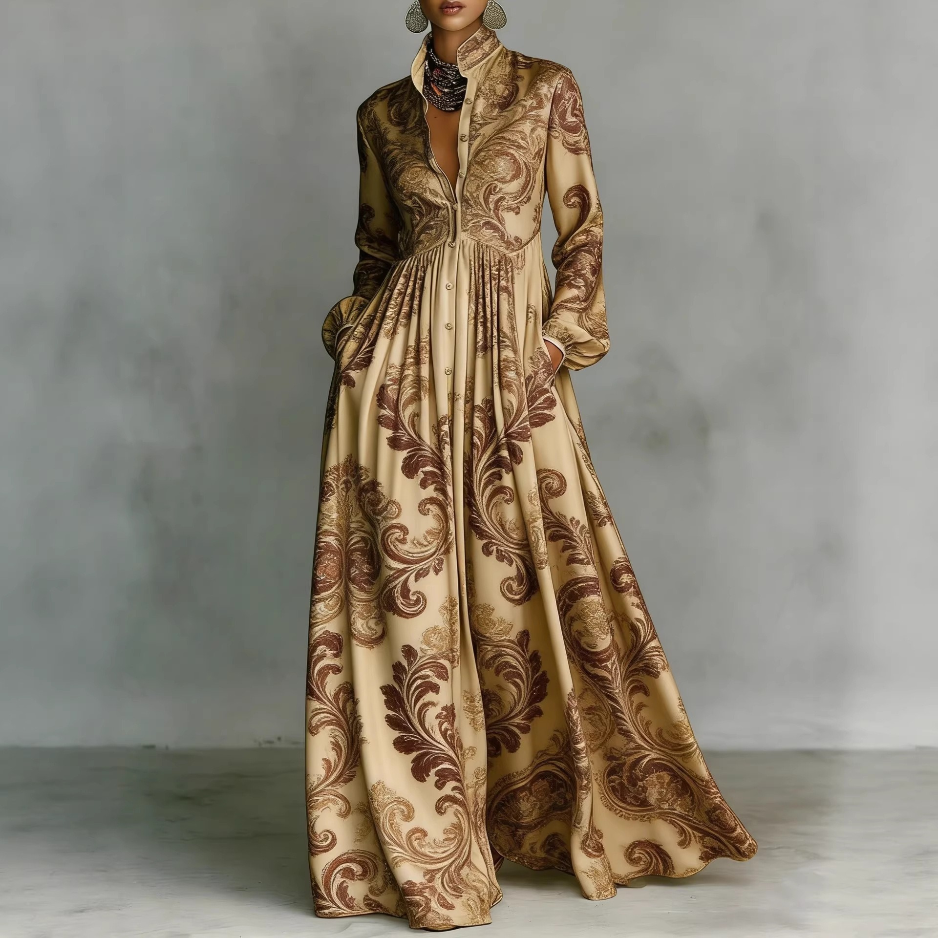 Retro Print Long Stylish Maxi Dress For Women - Image 8