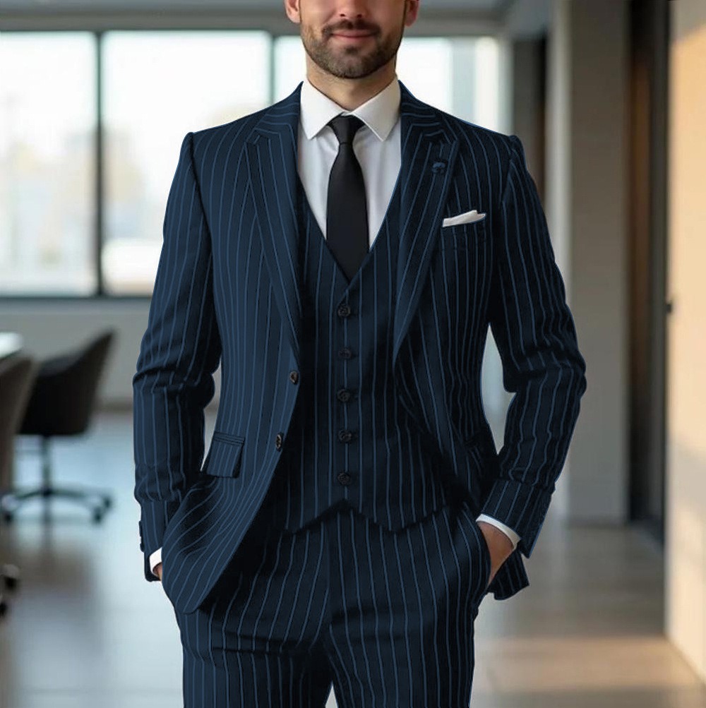 Black Vertical-Stripe Mens Formal Suit - Image 6