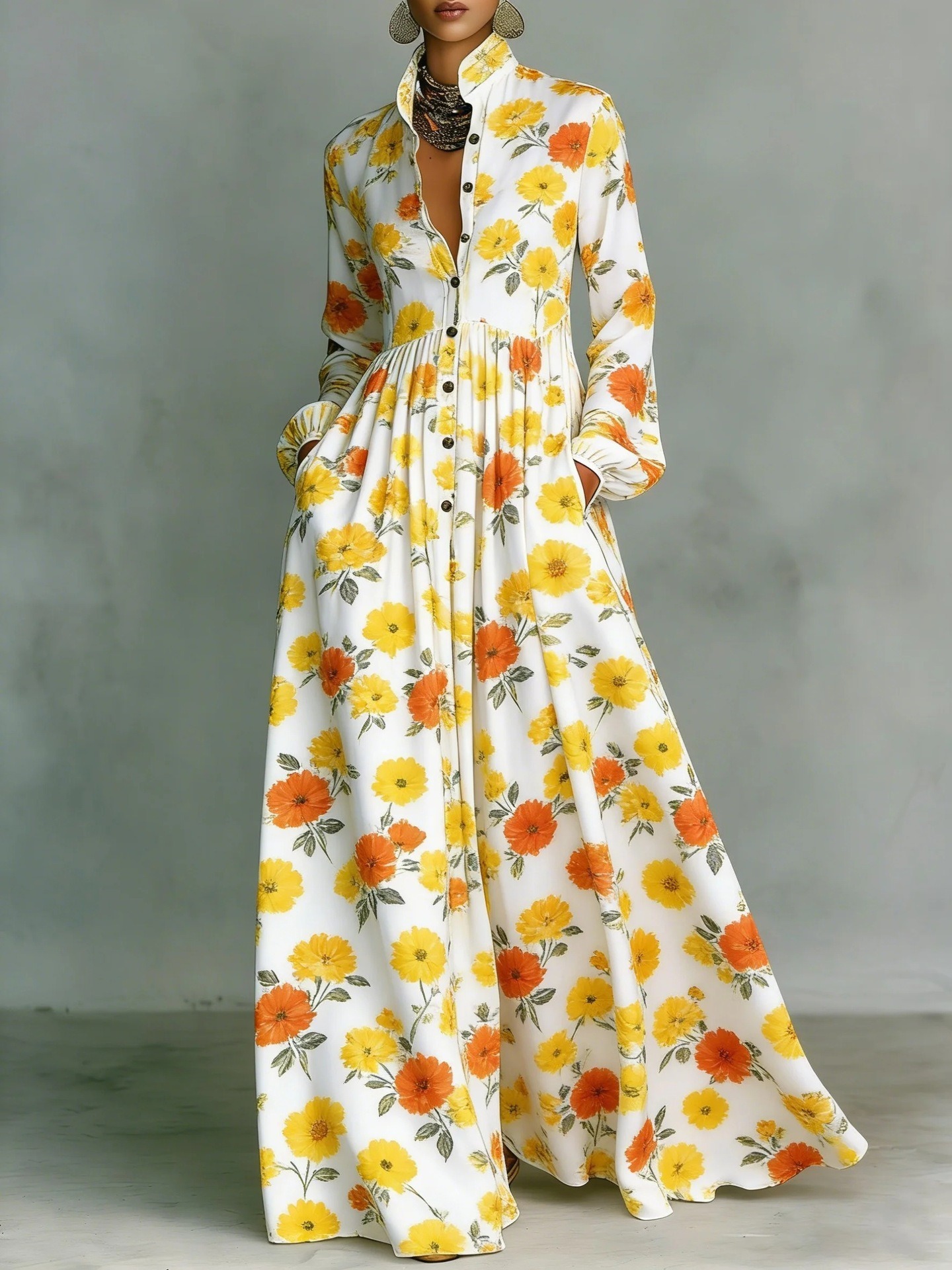 Retro Print Long Stylish Maxi Dress For Women - Image 5