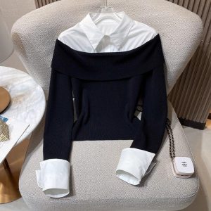winter Preppy-style Slimming Knit sweater Top