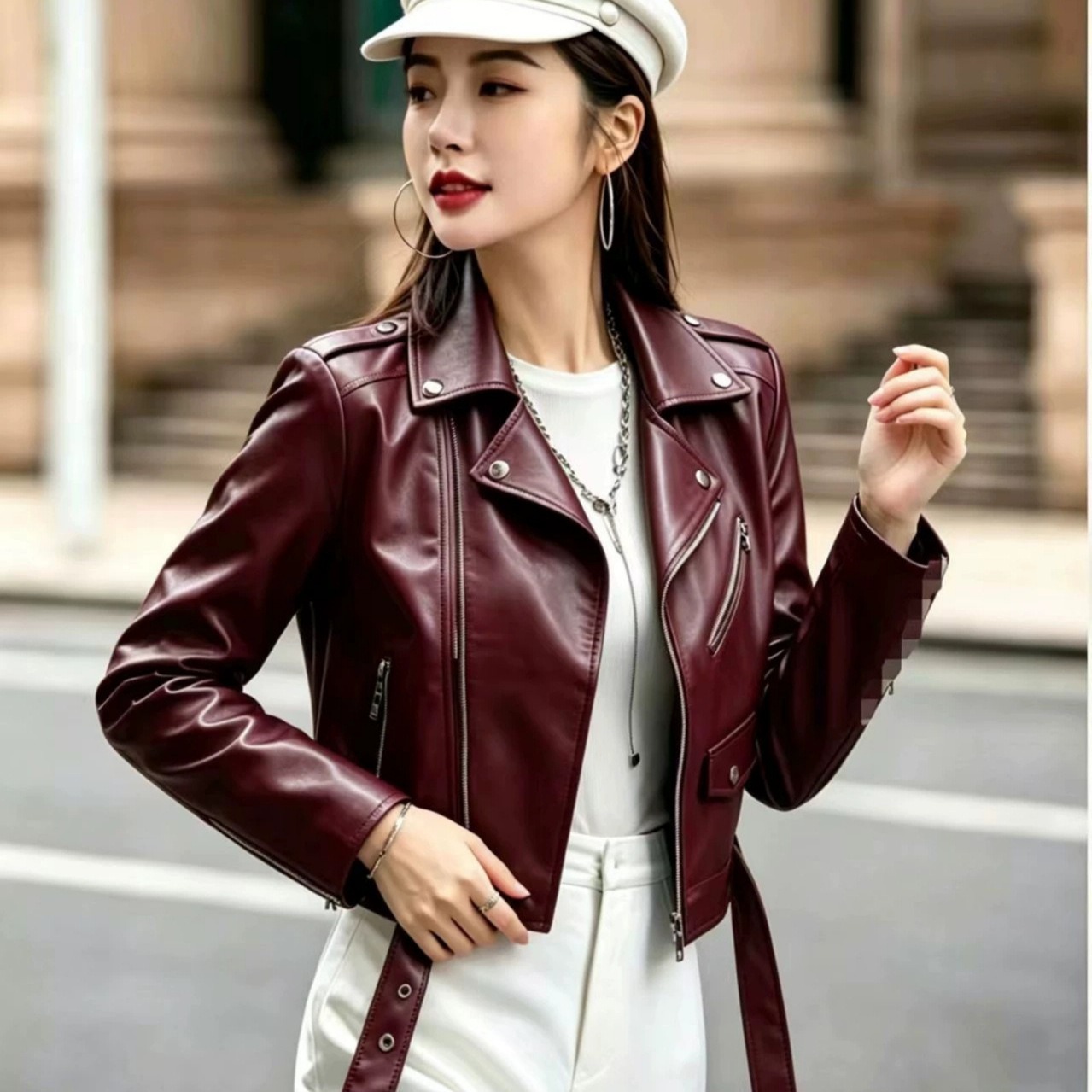 Women's Leather Jacket Coat - Image 4