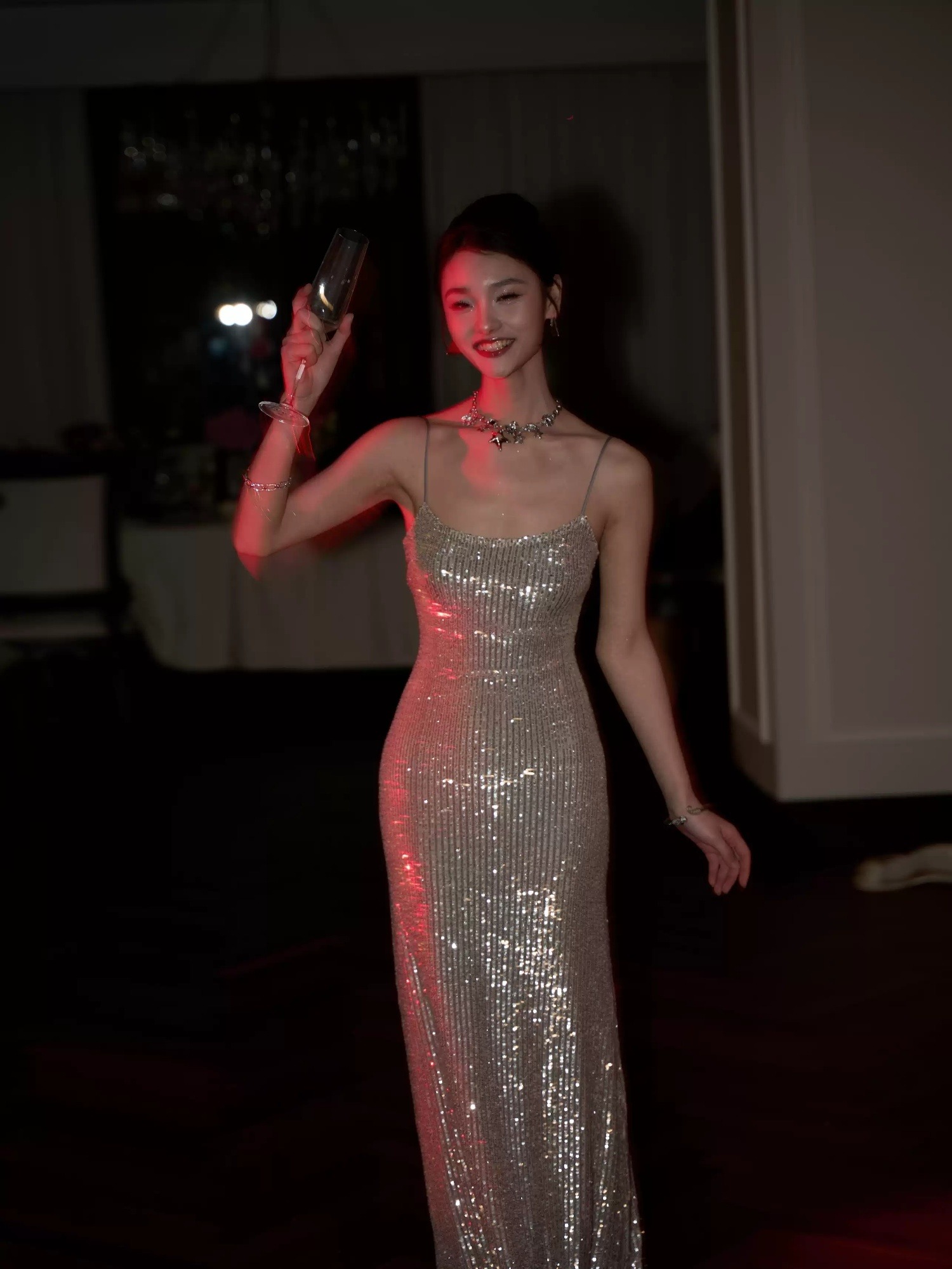 Silver Sequin Sexy Backless Party Wear Dress - Image 2