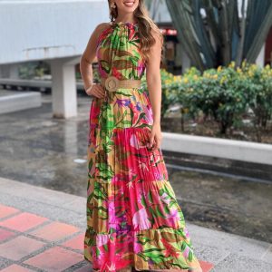Sleeveless Layered Printed Maxi Dress