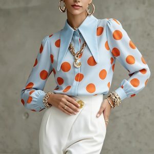 Long-sleeved Polka Dots Shirt Top