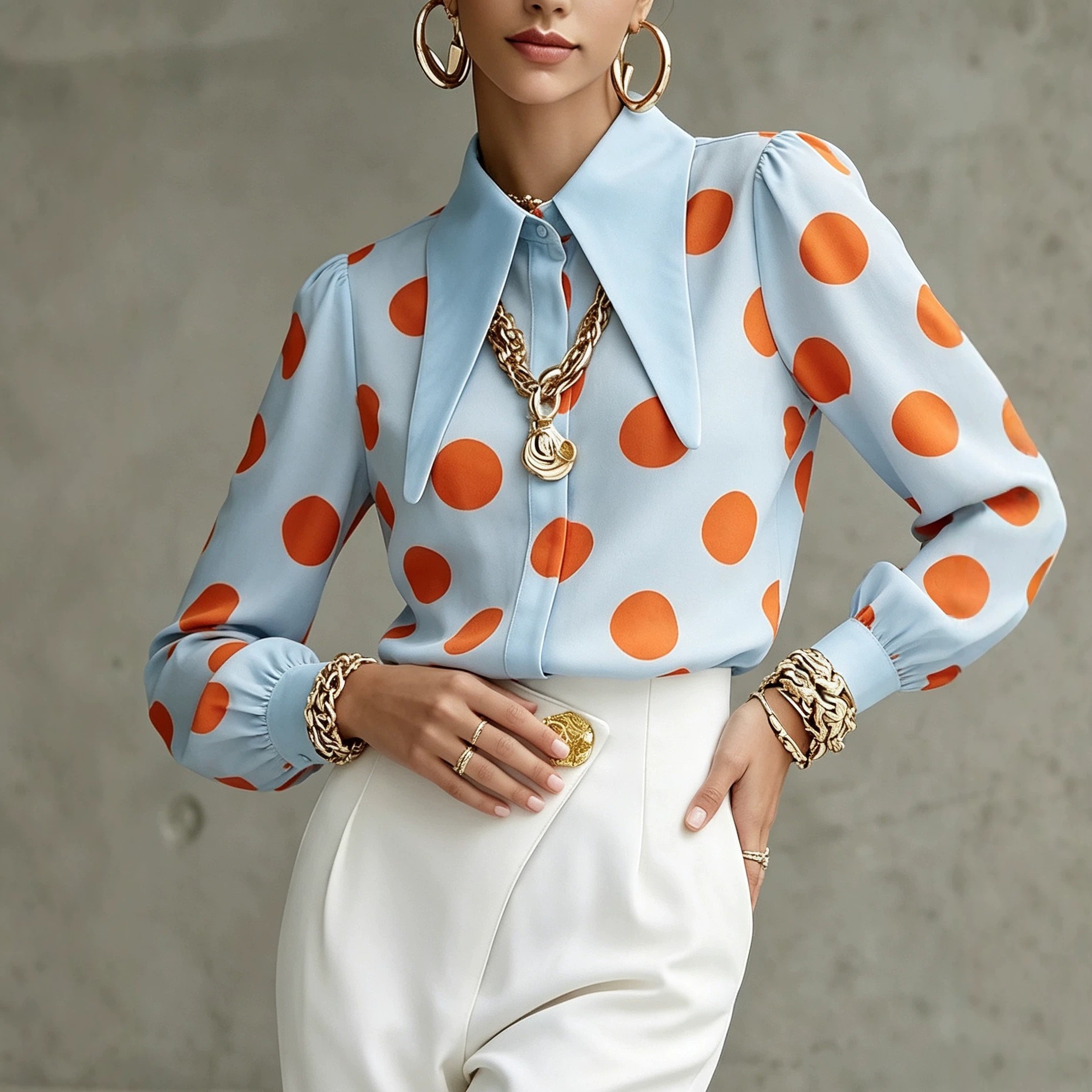 Long-sleeved Polka Dots Shirt Top - Image 2