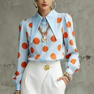 Long-sleeved Polka Dots Shirt Top