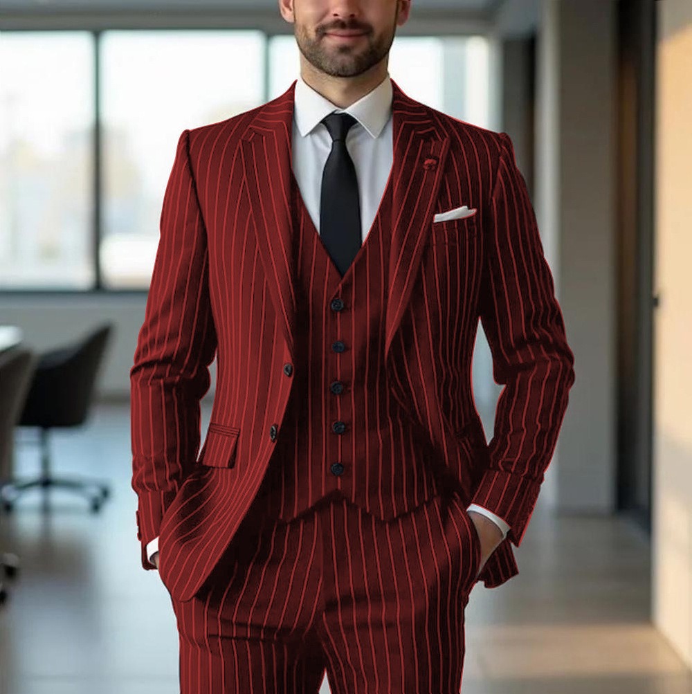 Black Vertical-Stripe Mens Formal Suit - Image 3