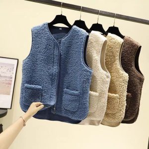 Fur-and-leather Vest Plush Waistcoat Sleeveless Jacket for winter