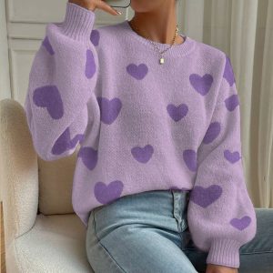 Womens Heart-Pattern Pullover