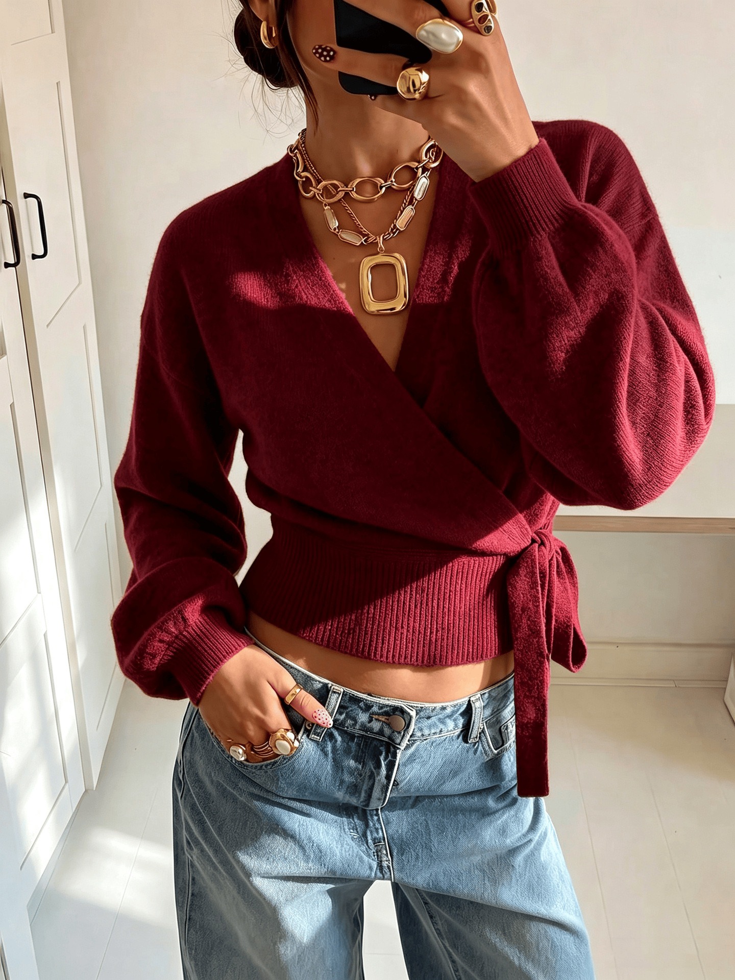 Women's Irregular Solid-Color Knitted winter wear Top - Image 3
