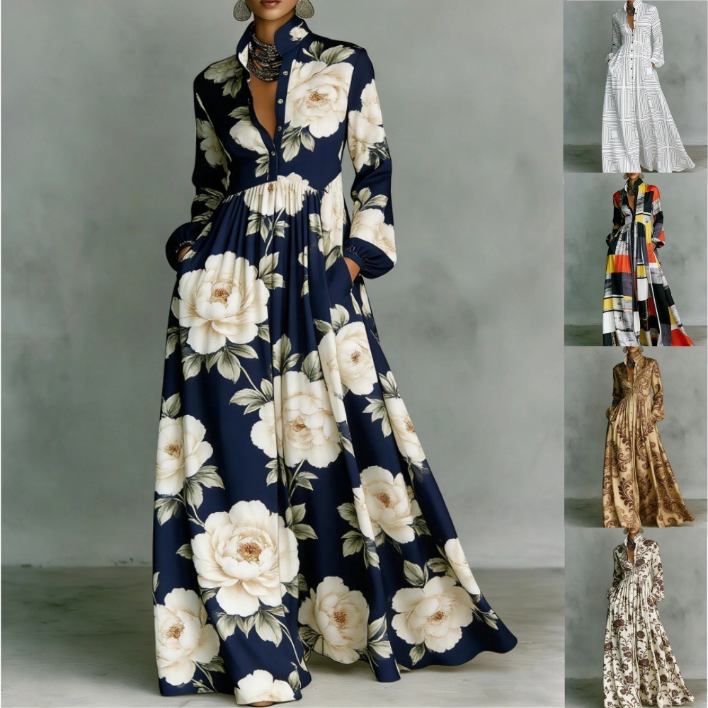 Retro Print Long Stylish Maxi Dress For Women - Image 9