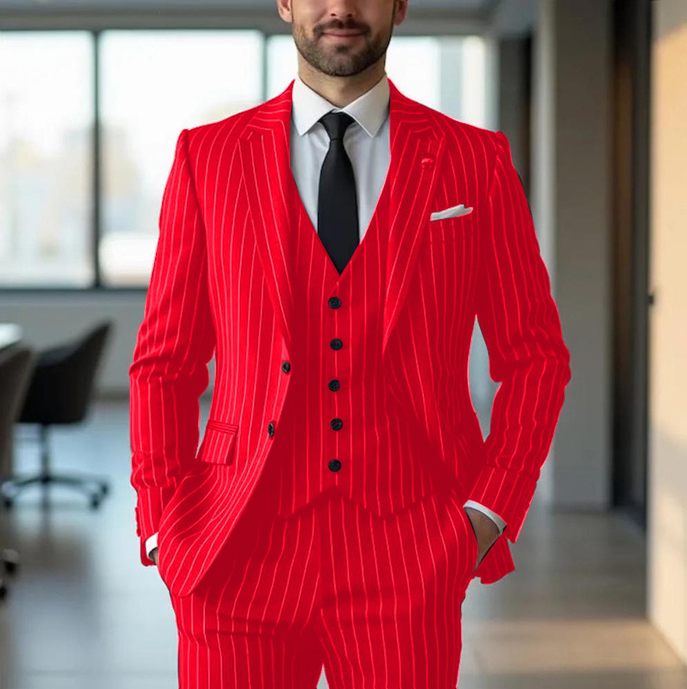 Black Vertical-Stripe Mens Formal Suit - Image 5