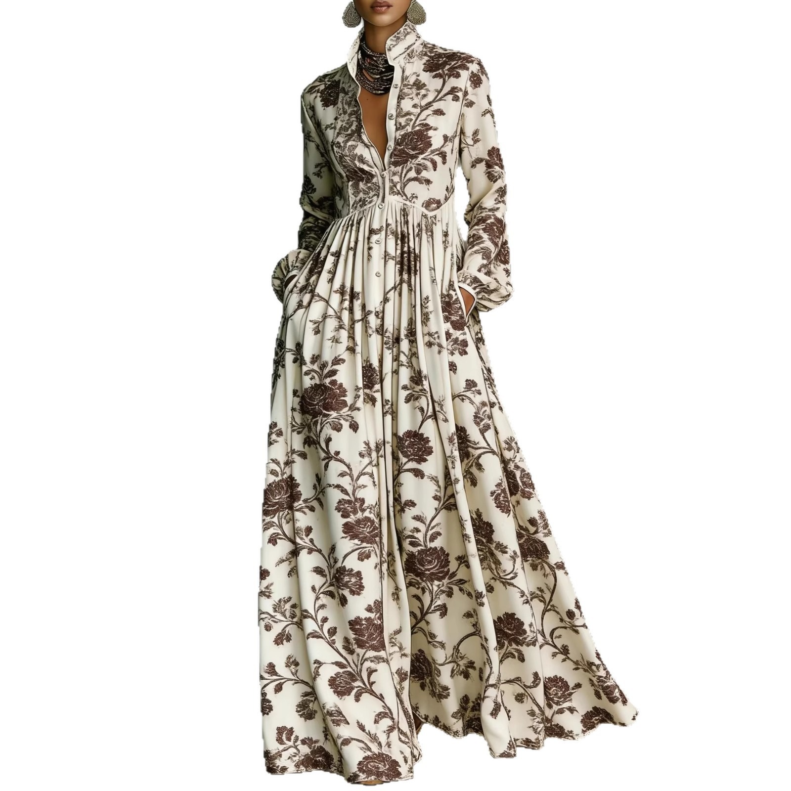 Retro Print Long Stylish Maxi Dress For Women - Image 2