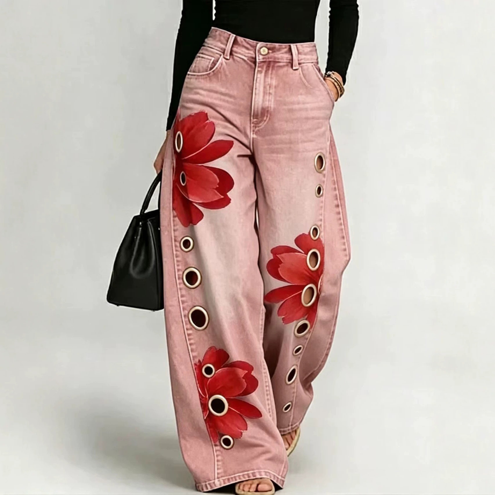 Women's Loose-fit Printed Denim Jeans - Image 3