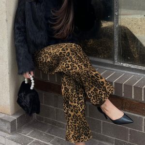 women Leopard Print High-Waisted Pants