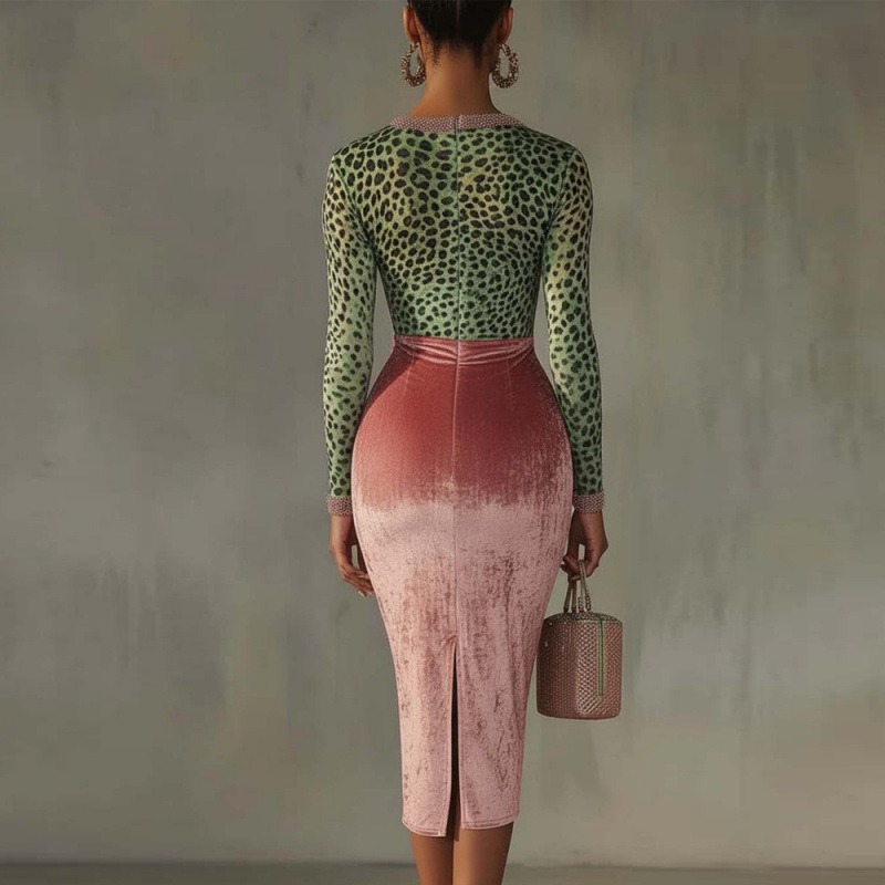 Gold Velvet High Waist winter wear Dress For Women - Image 3