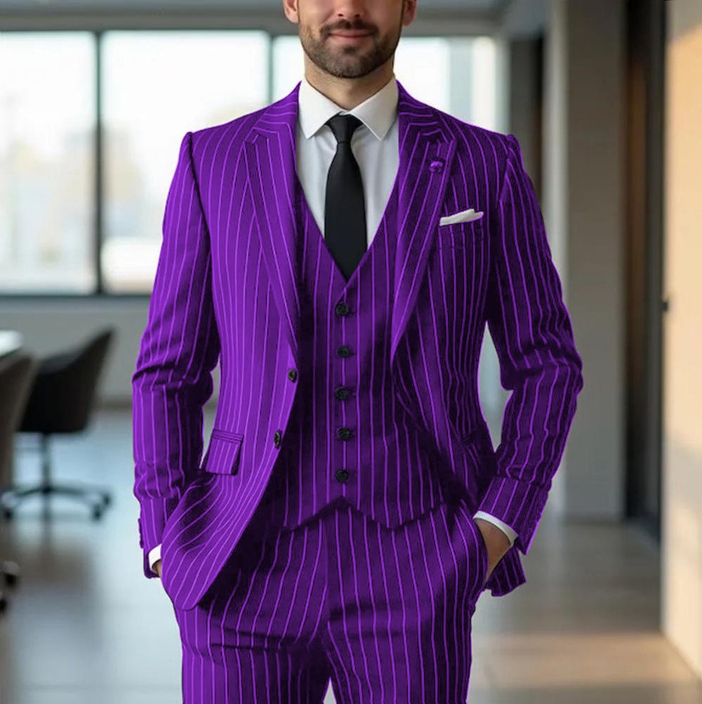 Black Vertical-Stripe Mens Formal Suit - Image 4